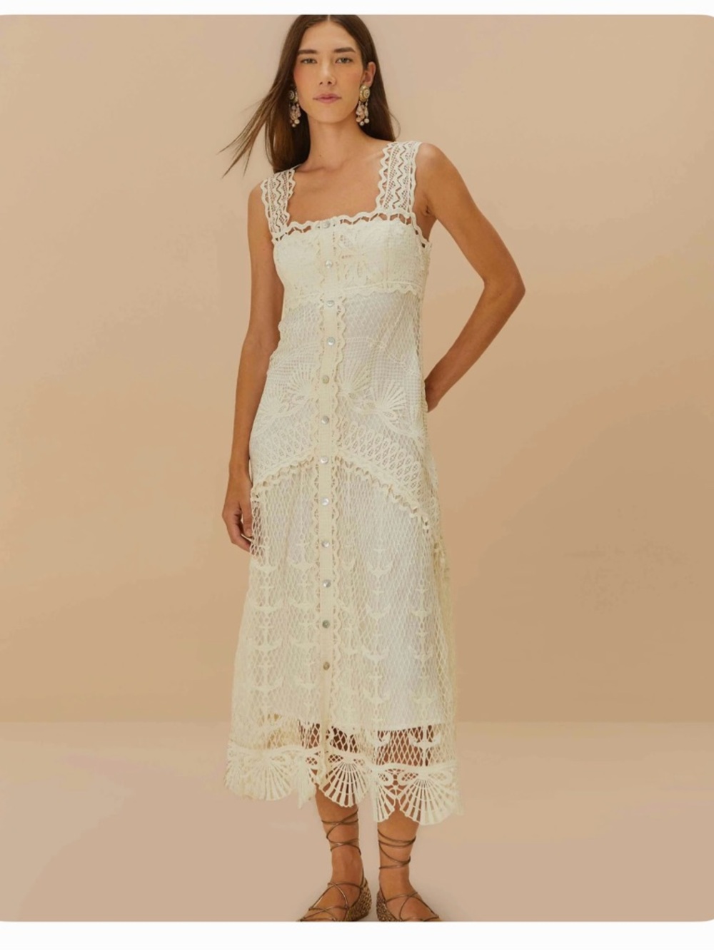 Cream Lace Button-Front Women's Dress - Picture 11 of 13